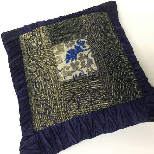 CUSHION, Indian - Navy and Gold 40cm